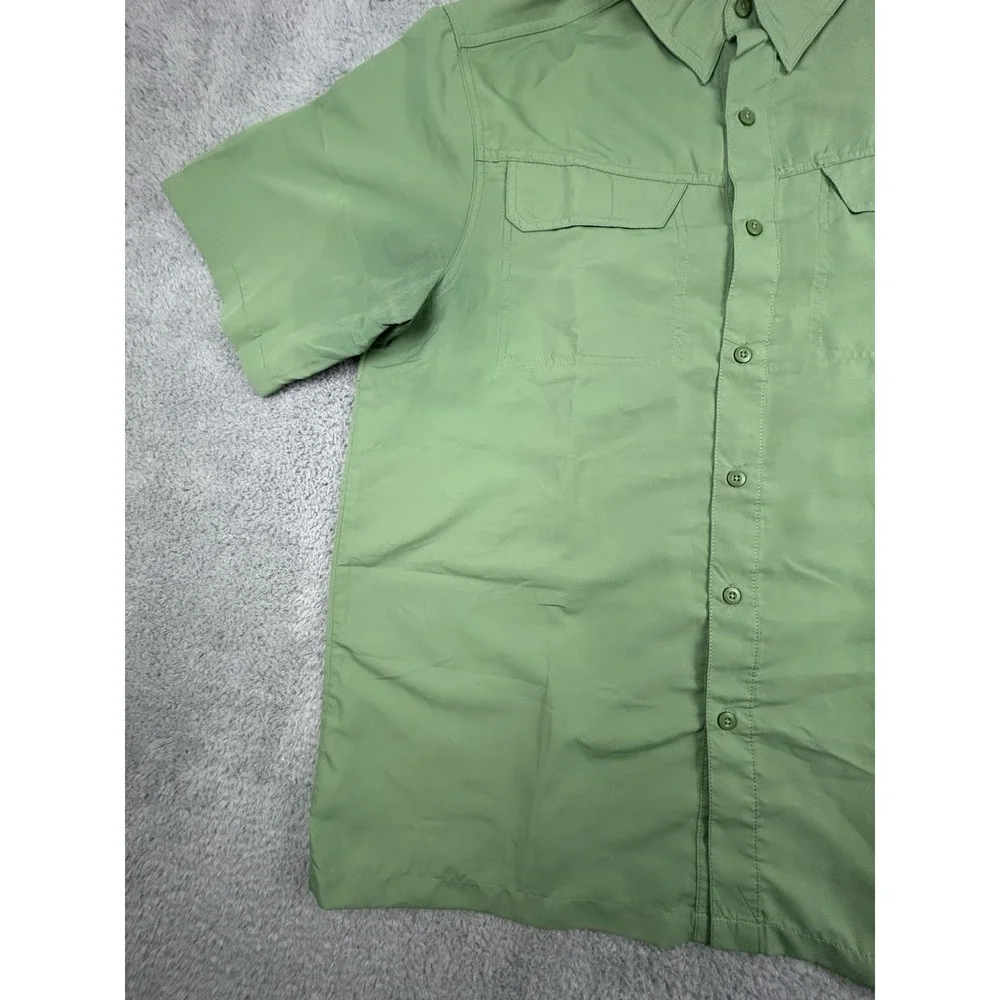 Boy Scouts Polyester Vented Button Collared Shirt Green Short Sleeve Mens Large